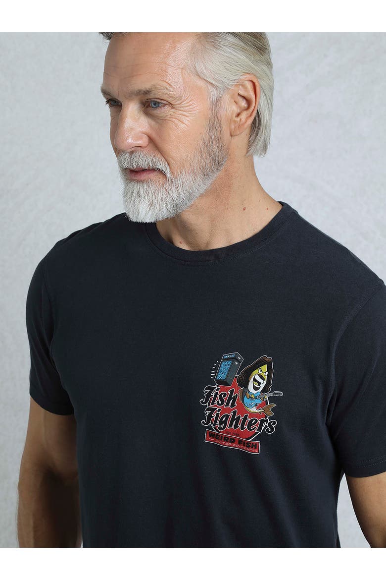 Fish Fighters Back Print Artist T-Shirt, Main, color, Navy