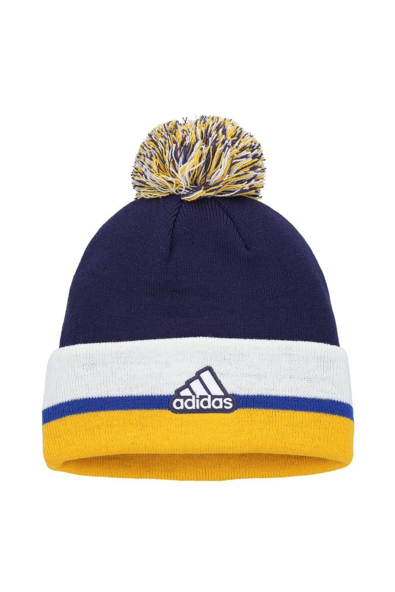 Men's adidas Navy St. Louis Blues Team Stripe Cuffed Knit Hat with Pom, Alternate, color, Navy