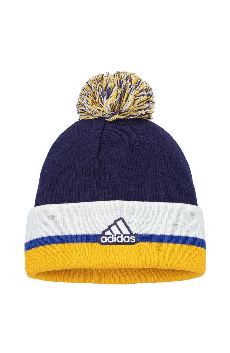 adidas Men's adidas Navy St. Louis Blues Team Stripe Cuffed Knit Hat with Pom, Alternate, color, Navy