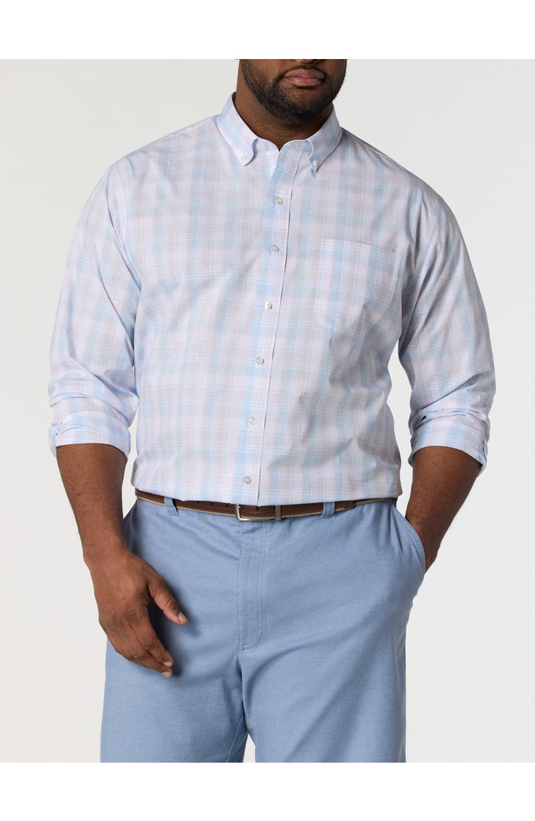 Oak Hill by DXL Big & Tall Heather Plaid Tech Sport Shirt, Main, color, Pink Blues