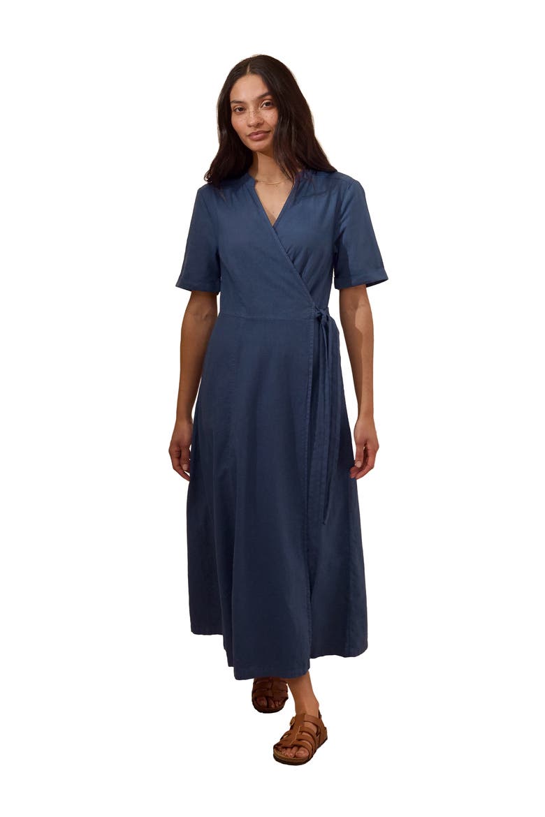 Luxurious Linen Wrap Midi Dress, Main, color, Denim Blue