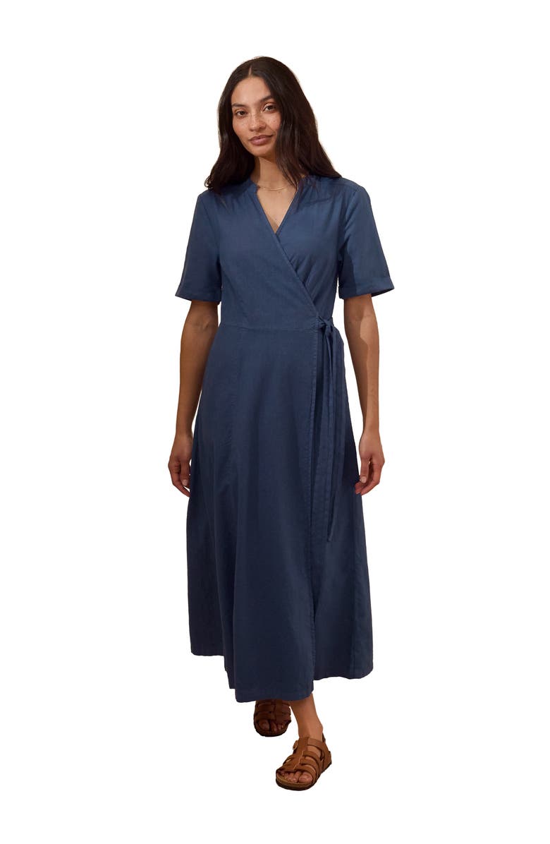 Celtic & Co. Luxurious Linen Wrap Midi Dress, Main, color, Denim Blue