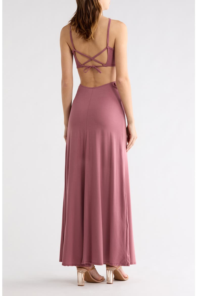 Cutout Maxi Halter Dress, Alternate, color, DARK MAUVE PONTE