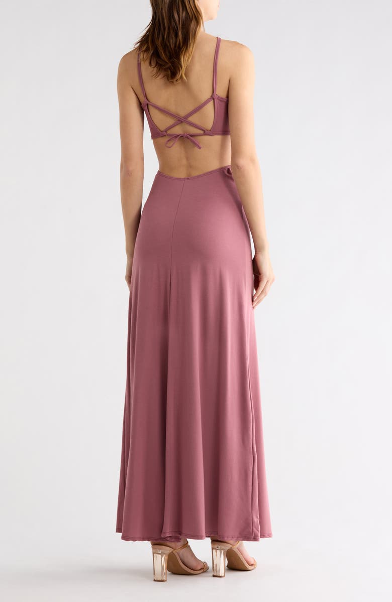 GO COUTURE Cutout Maxi Halter Dress, Alternate, color, Dark Mauve Ponte