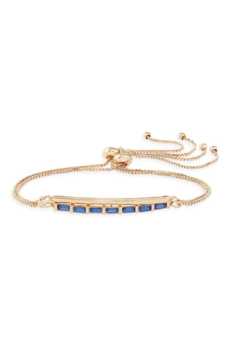 Baguette Cut Bar Slider Bracelet, Main, color, SAPPHIRE- GOLD