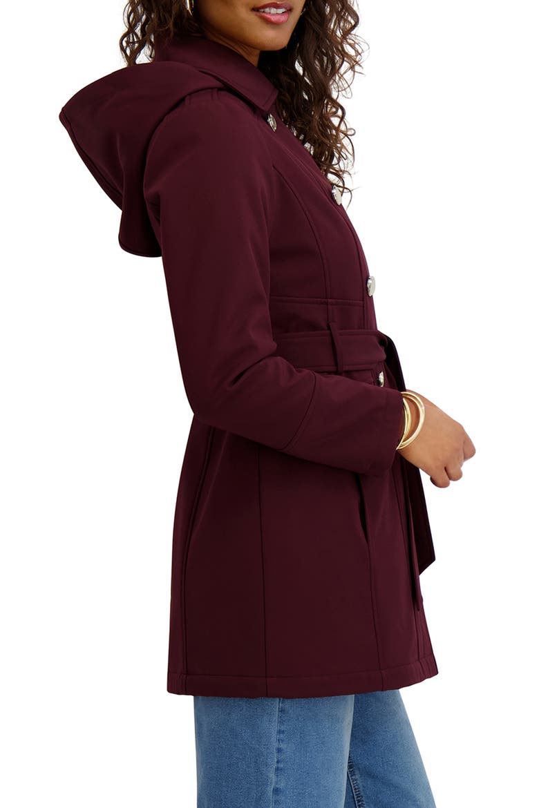 Hooded Double Breasted Soft Shell Jacket, Alternate, color, BURGUNDY
