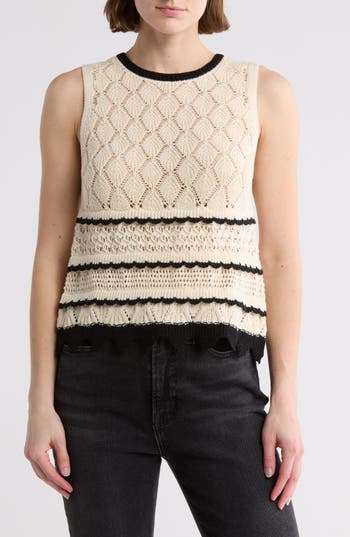 Vigoss Open Stitch Ruffle Sleeveless Sweater In New Natural