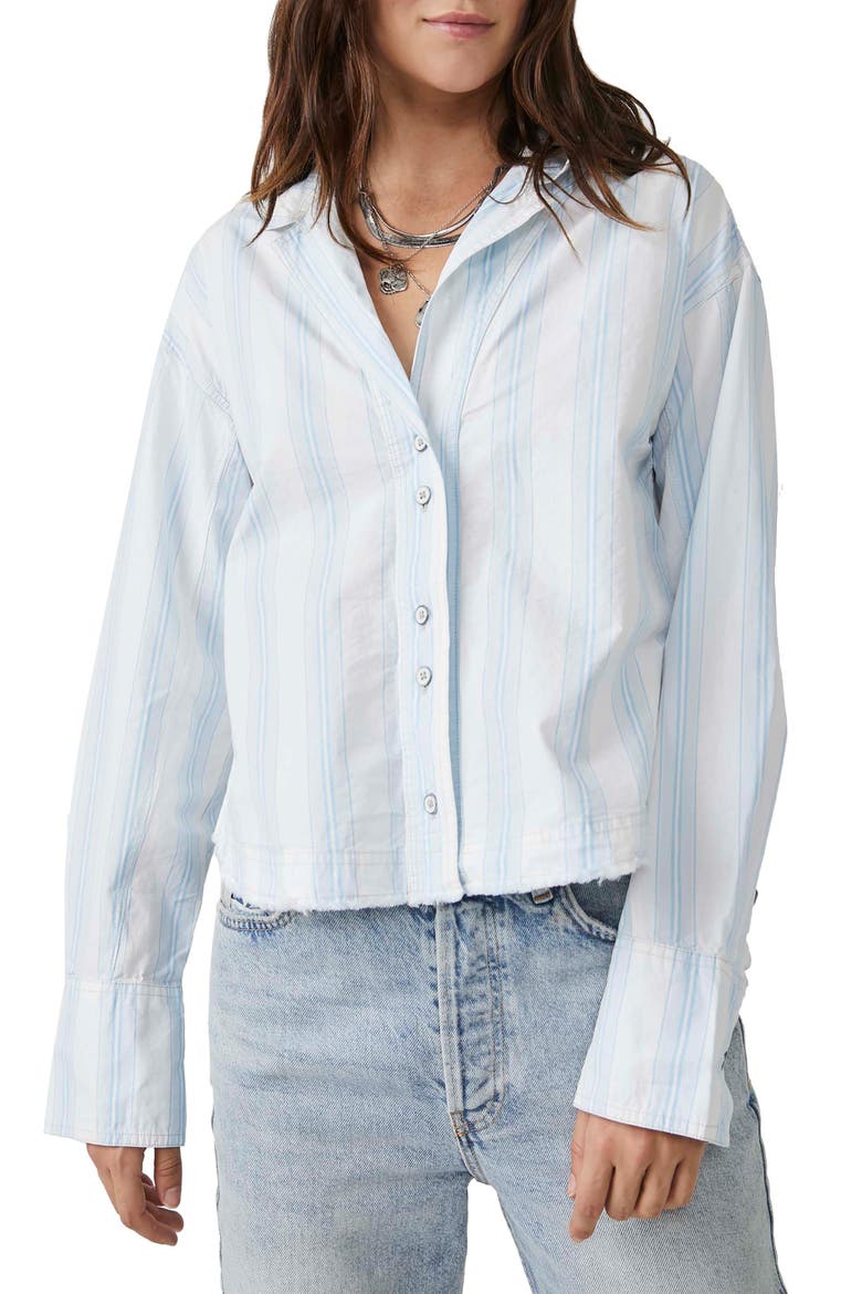 Kelia Stripe Trapeze Button-Up Shirt, Main, color, CRISP WHITE COMBO