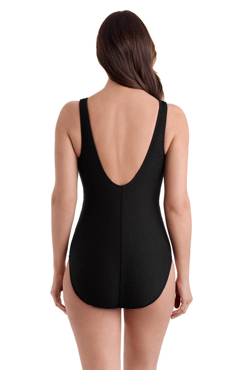 Longitude Pide Side Shirred Surplice Long Torso One-Piece Swimsuit, Alternate, color, Texture Luxe