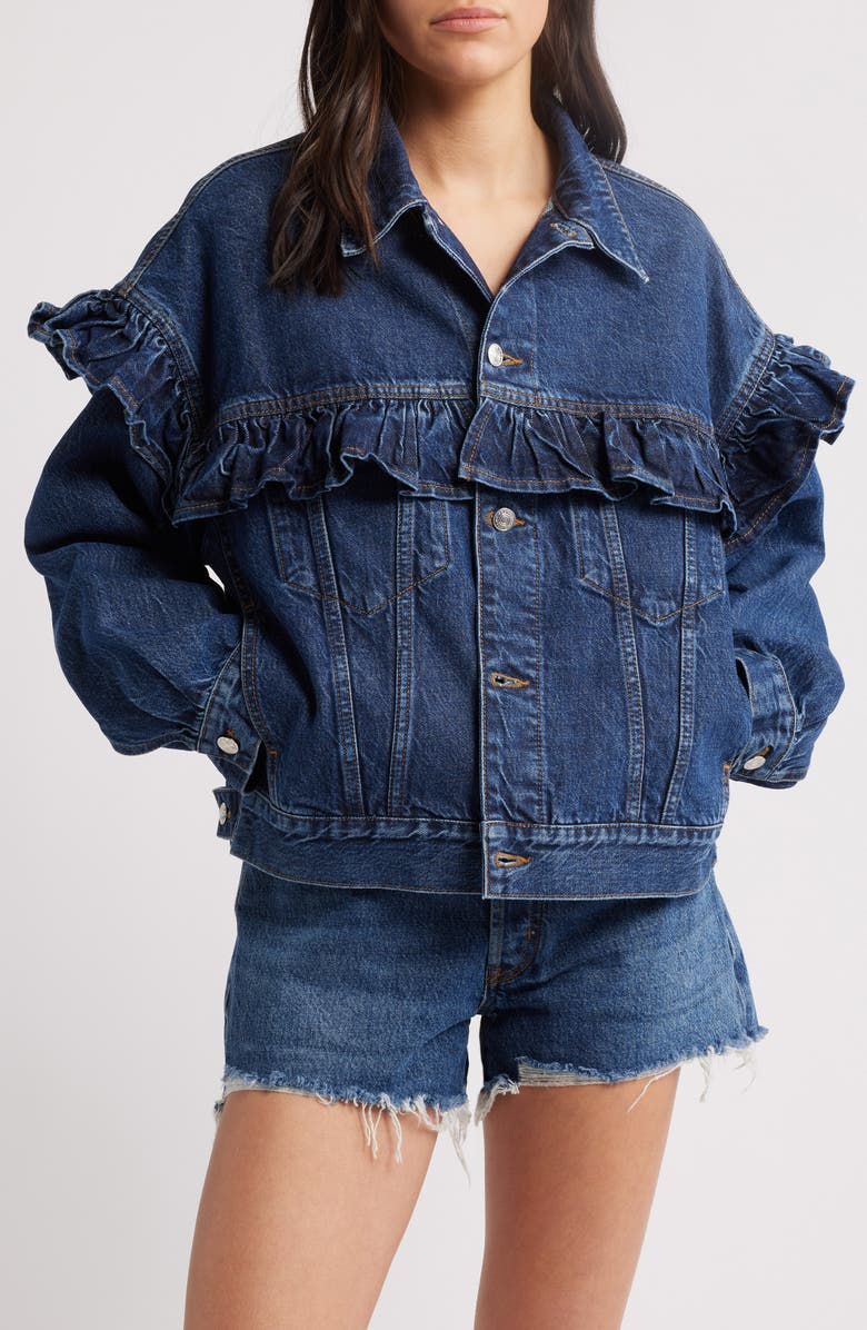 FRAME The Ruffle Denim Jacket, Alternate, color,