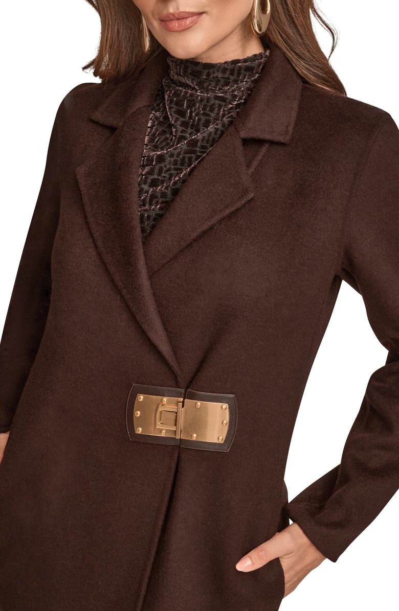 Donna Karan New York Wool Blend Buckle Coat, Alternate, color, Chocolate