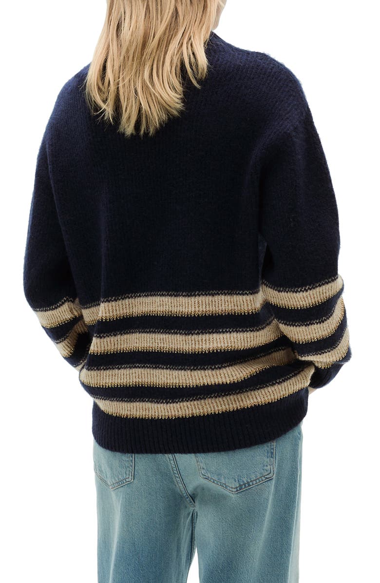MANGO Perkins Collar Stripe Sweater, Alternate, color, Dark Navy