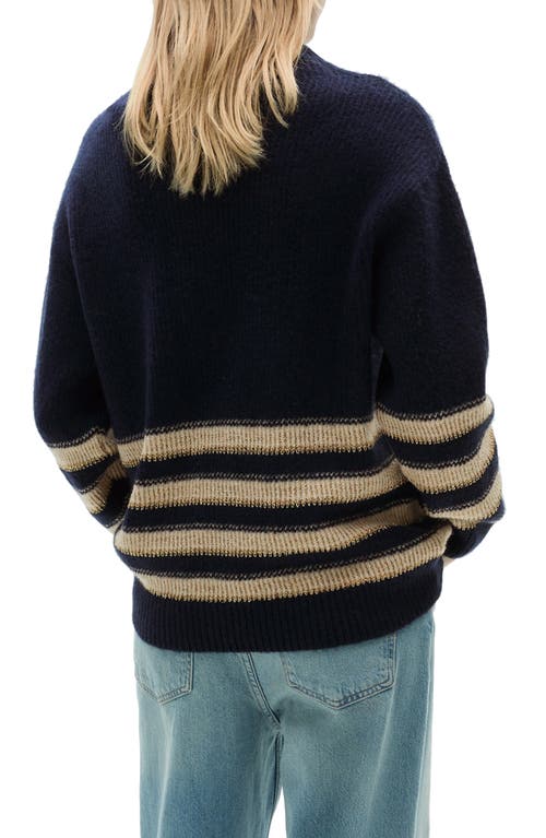 Mango Perkins Collar Stripe Sweater In Dark Navy