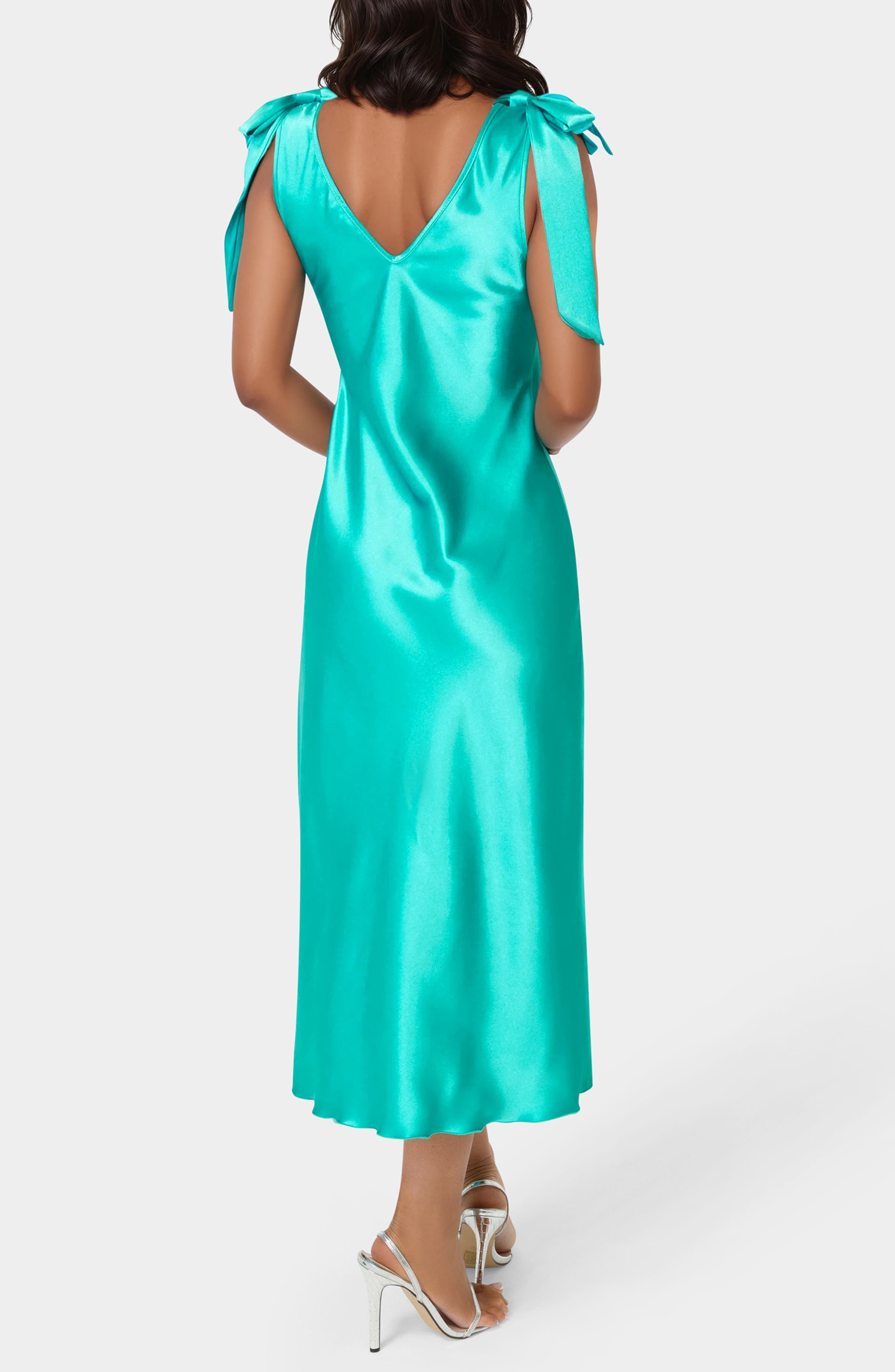 Shoulder Tie Satin Midi Dress - image 2