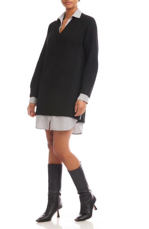 Fifteen Twenty Carrie Long Sleeve Mixed Media Sweater Dress In Multi
