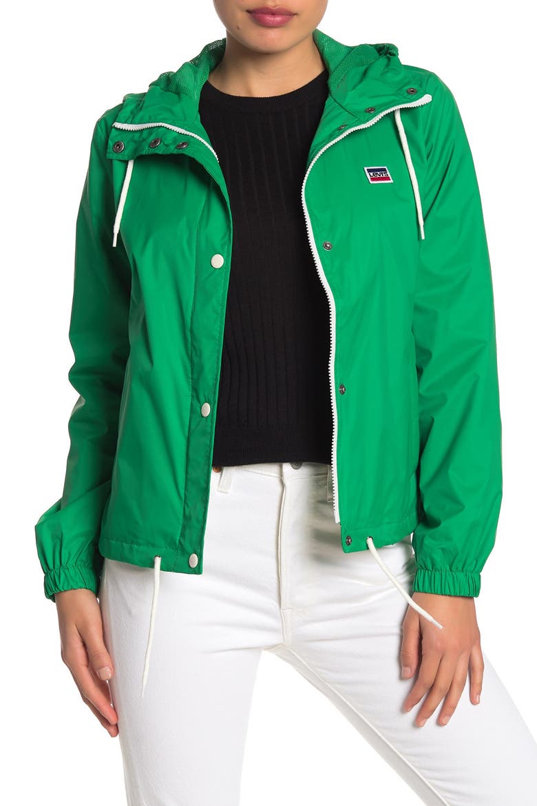 Hooded Zip Front Windbreaker Jacket, Main, color, GREEN