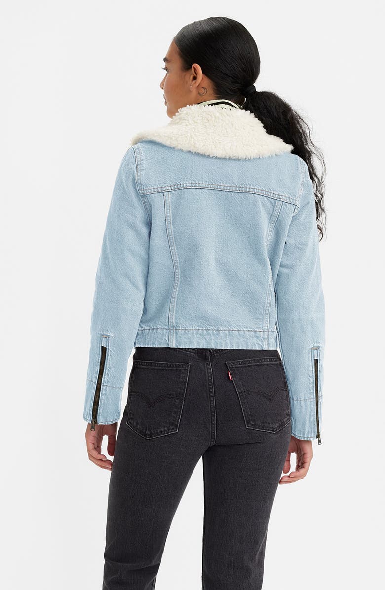 Levi's<sup>®</sup> Retro Faux Fur Trim Zip-Up Denim Trucker Jacket, Alternate, color, 