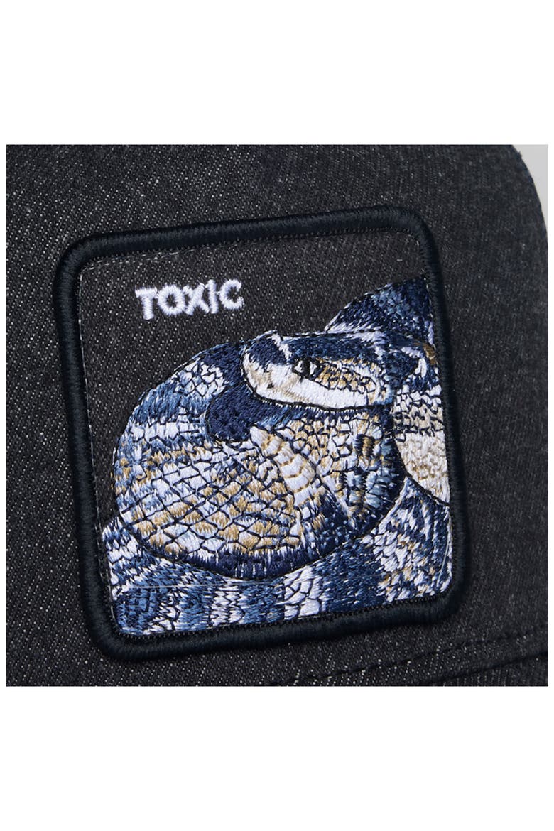 Toxic Snake Patch Denim Snapback Trucker Hat, Alternate, color, DENIM