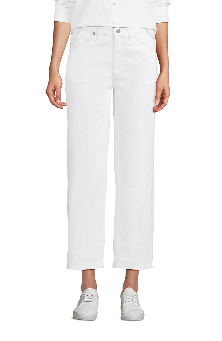 Lands' End Soft Denim Mid Rise Relaxed Straight Crop Jeans, Main, color, White