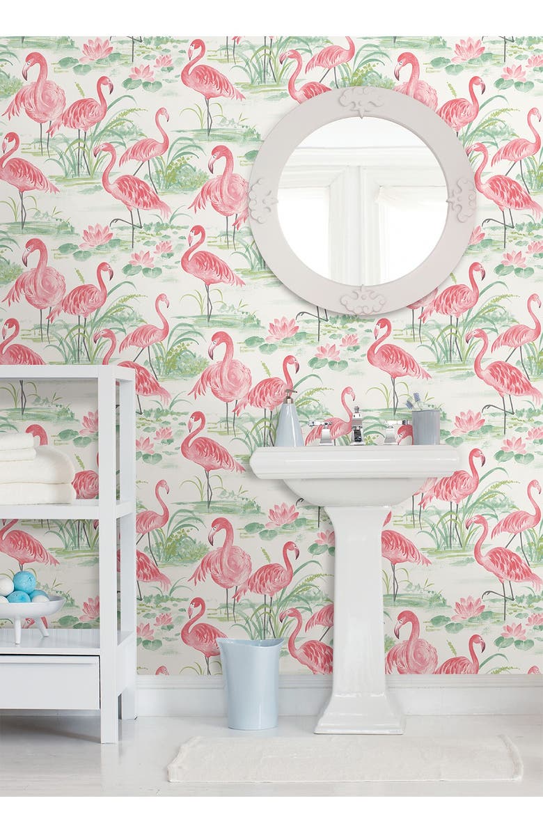 Wallpops Pink Flamingo Beach Peel & Stick Wallpaper, Alternate, color, Pink