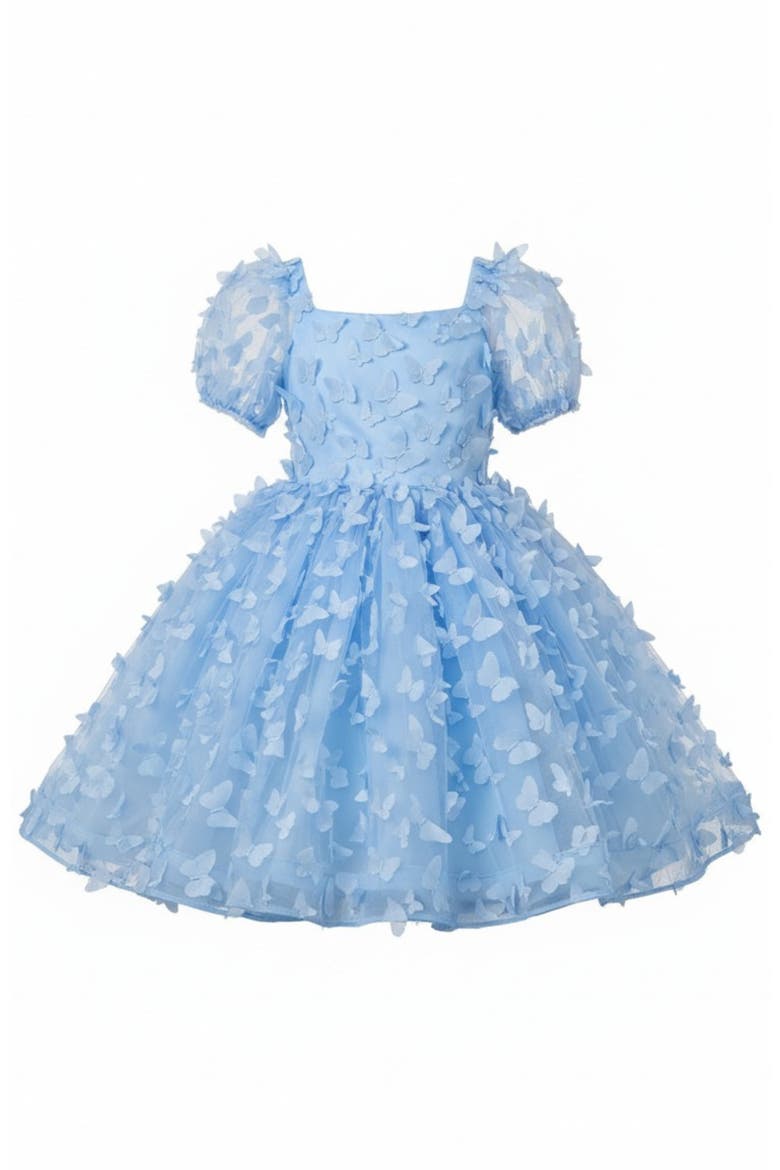 Butterfly Dream 3D Applique Party Dress, Main, color, Blue