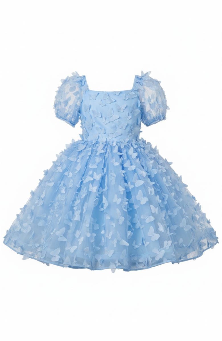 Mia Belle Girls Butterfly Dream 3D Applique Party Dress, Main, color, Blue