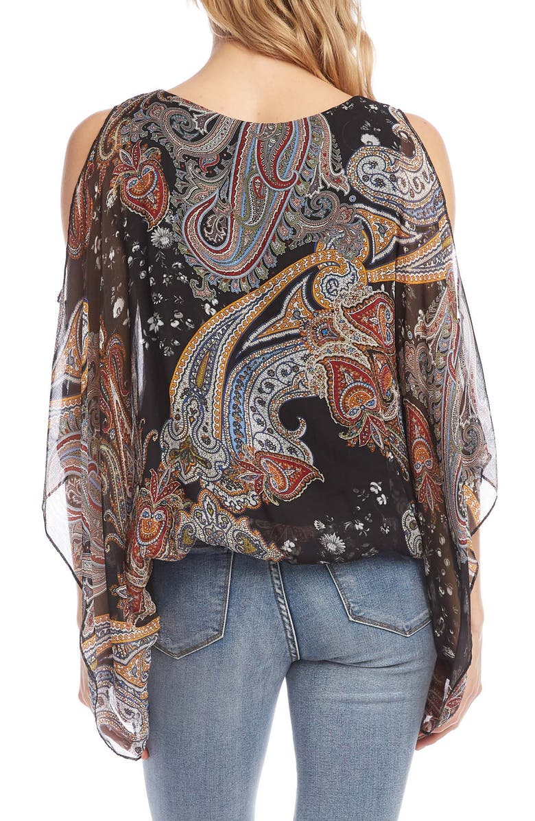 Karen Kane Scarf Print Cold Shoulder Georgette Blouse, Alternate, color, 