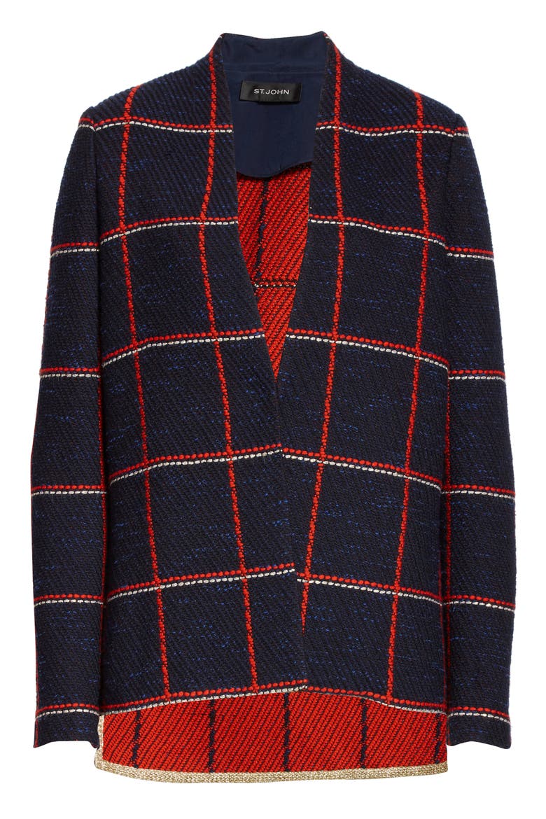 Maritime Plaid Knit High/Low Jacket, Alternate, color, NAVY/ GERANIUM MULTI