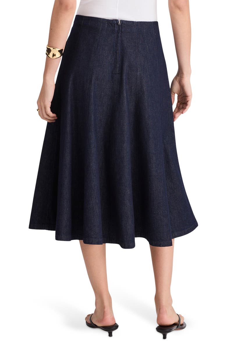 Madewell Flared Denim Midi Skirt, Alternate, color, Rinse Wash