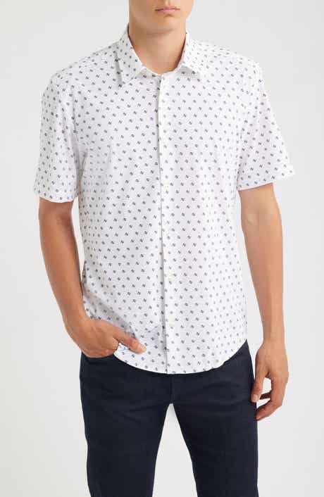 Liam Geo Print Short Sleeve Stretch Nylon Button-Up Shirt