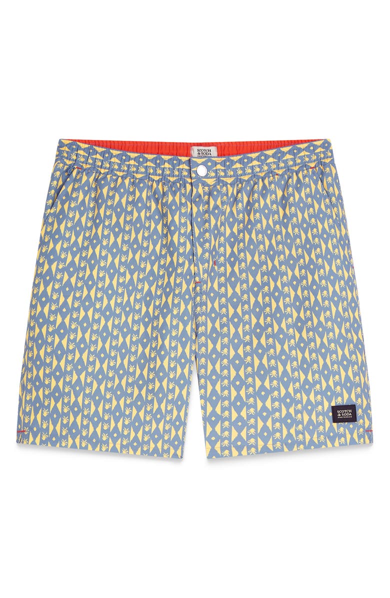 Scotch & Soda Geo Print Midlength Swim Trunks, Alternate, color, 