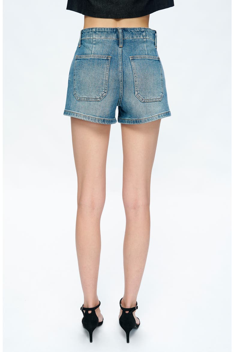 Maya Lace-Up High Waist Denim Shorts, Alternate, color, TURQUIOSE