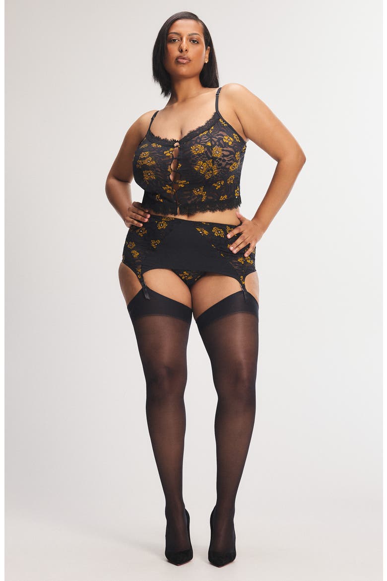 Feline Floral Garter Skirt, Alternate, color, BLACK CAVIAR