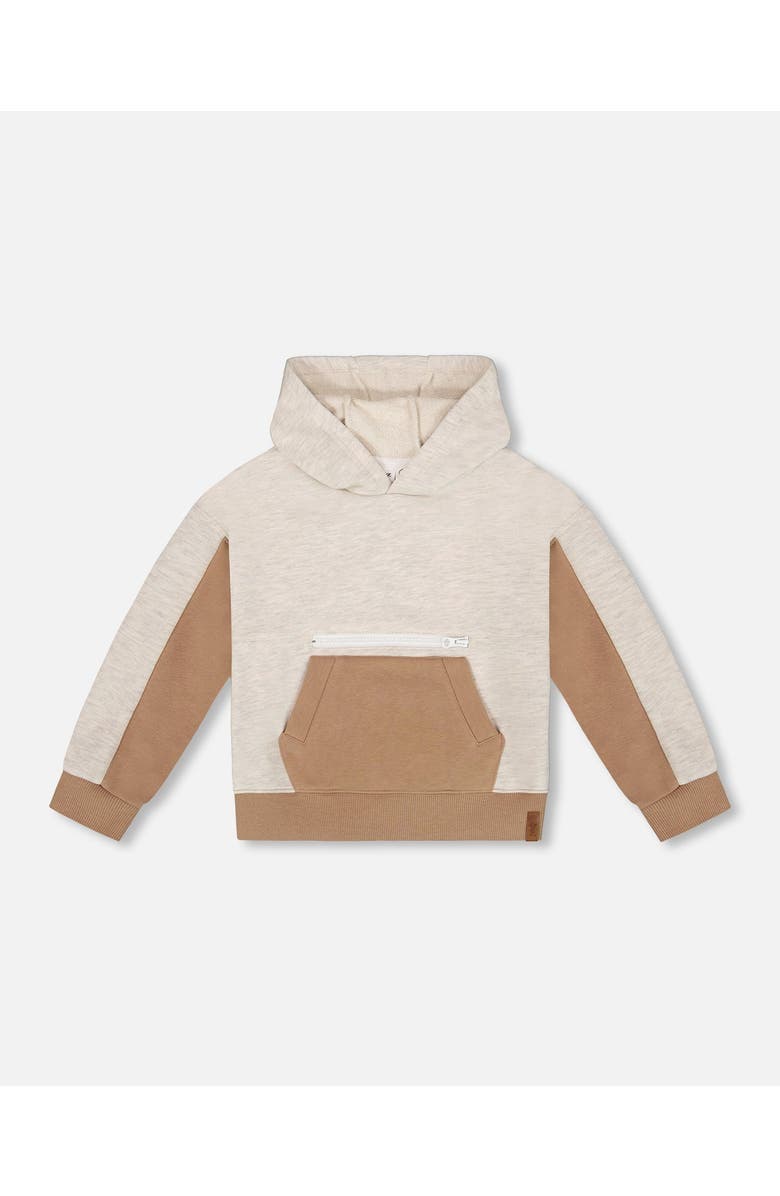 Deux par Deux Little Boy's French Terry Color Block Pullover Hoodie Sweatshirt Beige And Off-White, Main, color, 