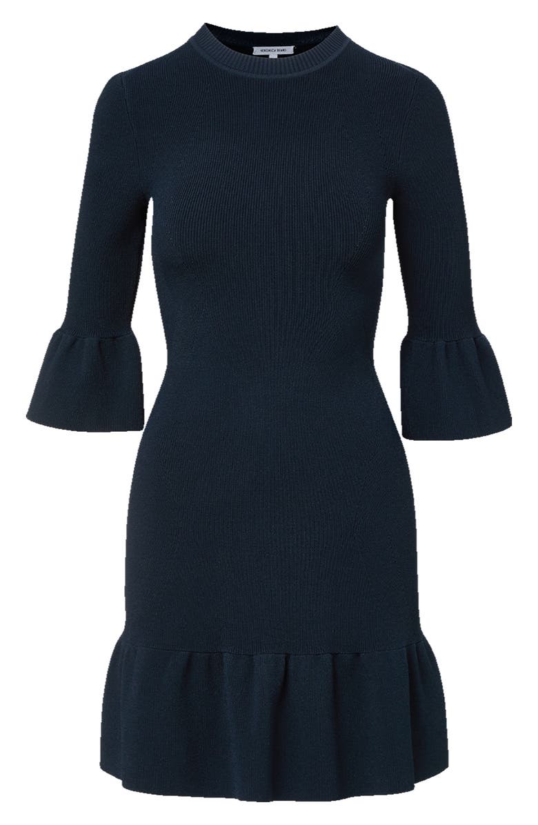 Veronica Beard Portia Rib Bell Sleeve Minidress, Alternate, color, Navy
