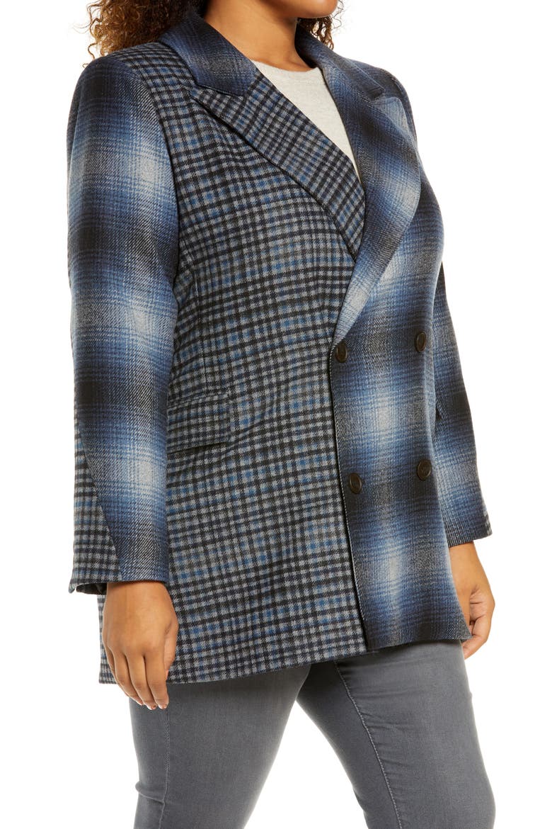 Mix Plaid Double Breasted Coat, Alternate, color, BLUE MULTI PLAID