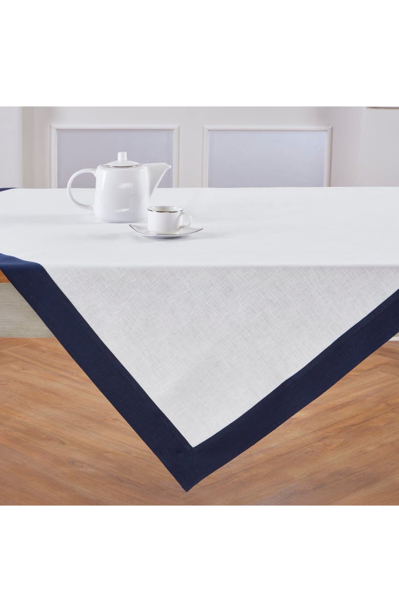 Solino Home Linen Table Throw 52 x 52 Inch for Dining Table, Holiday and Everyday Table Decor - Contempo, Main, color, Navy And White