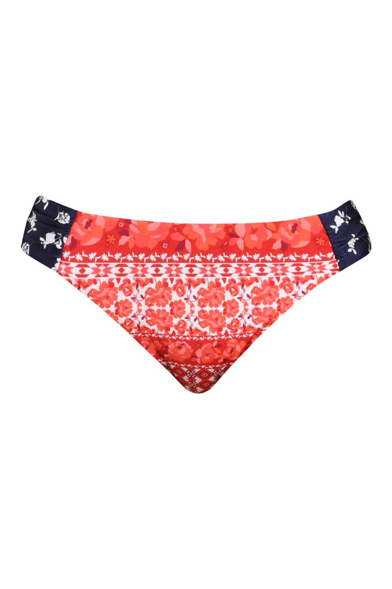 Flowers & Stripes Shirred Side Hipster Bikini Bottoms, Alternate, color, RED MULTI