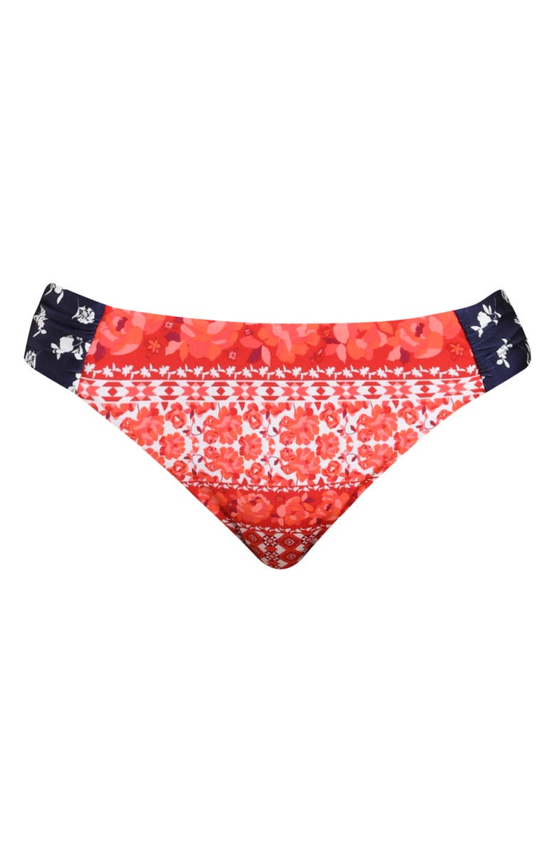 Sunshine 79 Flowers & Stripes Shirred Side Hipster Bikini Bottoms, Alternate, color, Red Multi