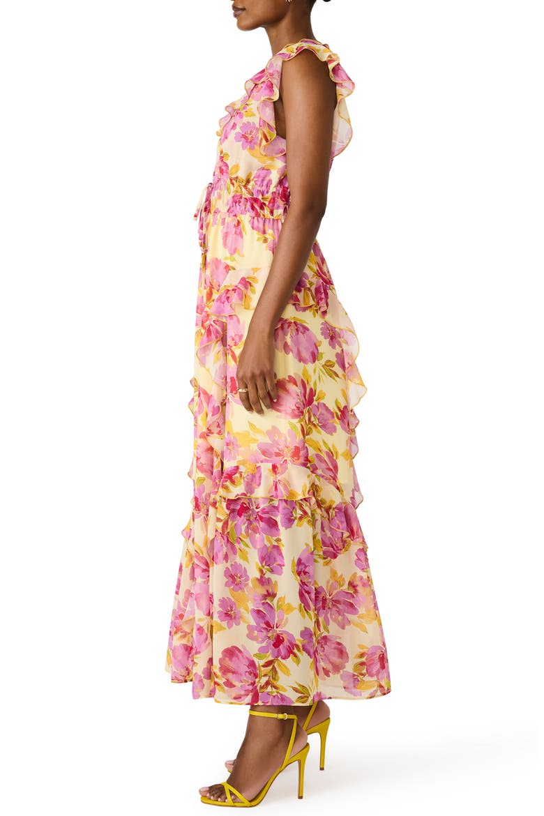 Crosby Floral Print Ruffle Maxi Dress, Alternate, color, IBIS ROSE