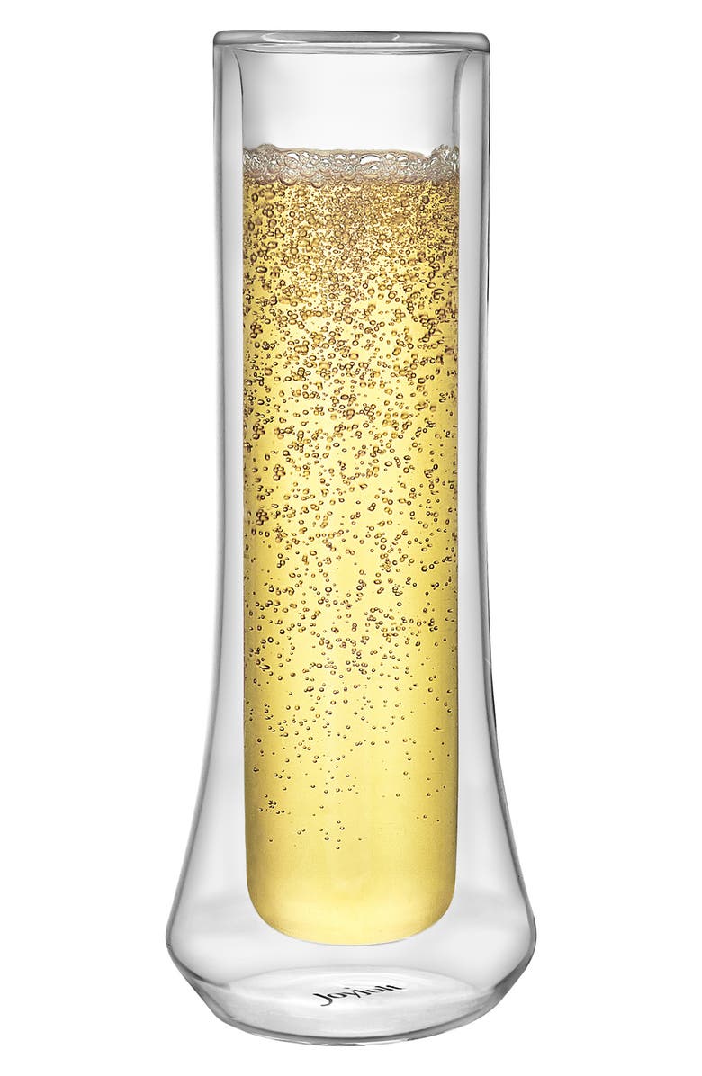 JoyJolt Set of 4 Cosmos Double Wall Bubbles Flute Glass, Main, color, Clear
