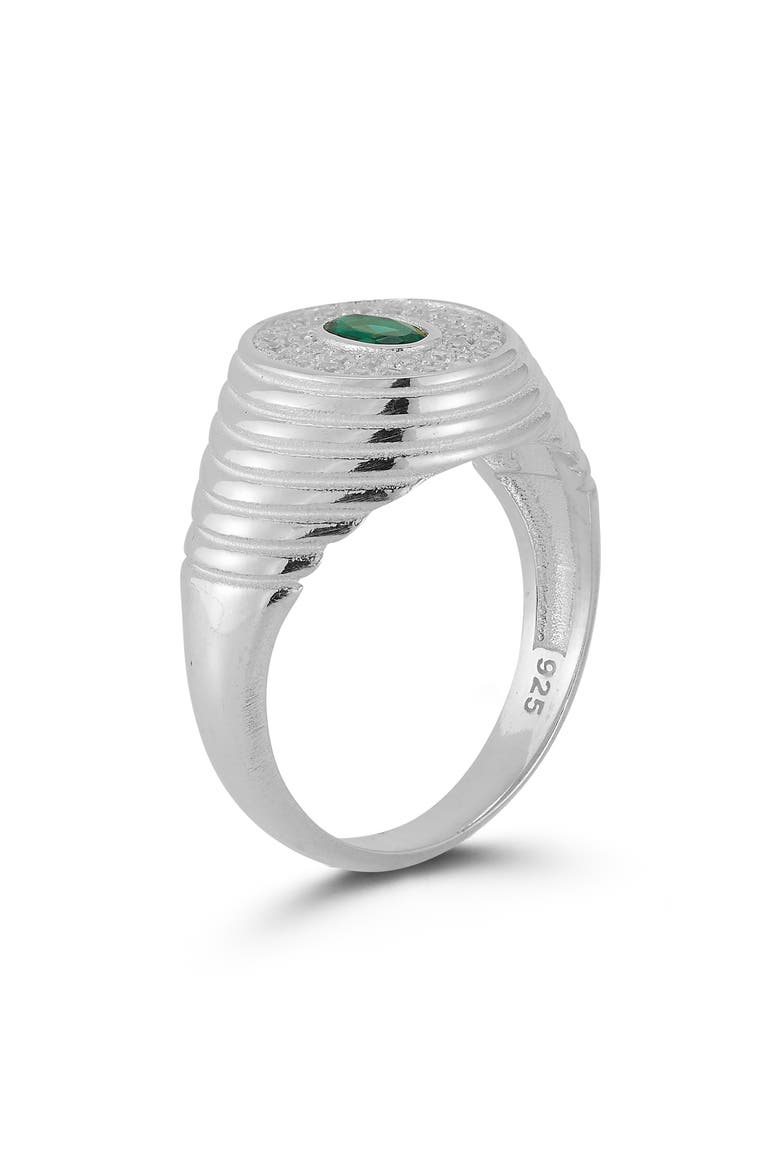 Cubic Zirconia Ribbed Signet Ring, Alternate, color, SILVER