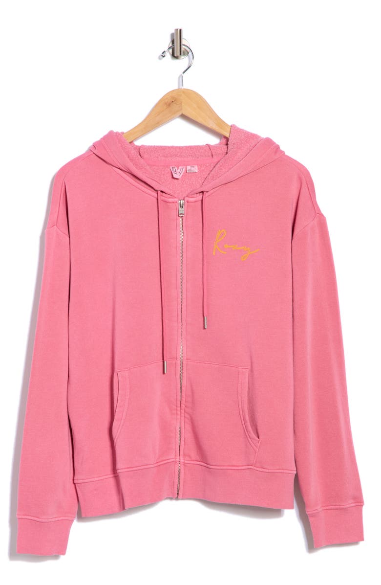 Roxy Variegated Palm Fleece Zip Hoodie, Alternate, color, Heather Rose