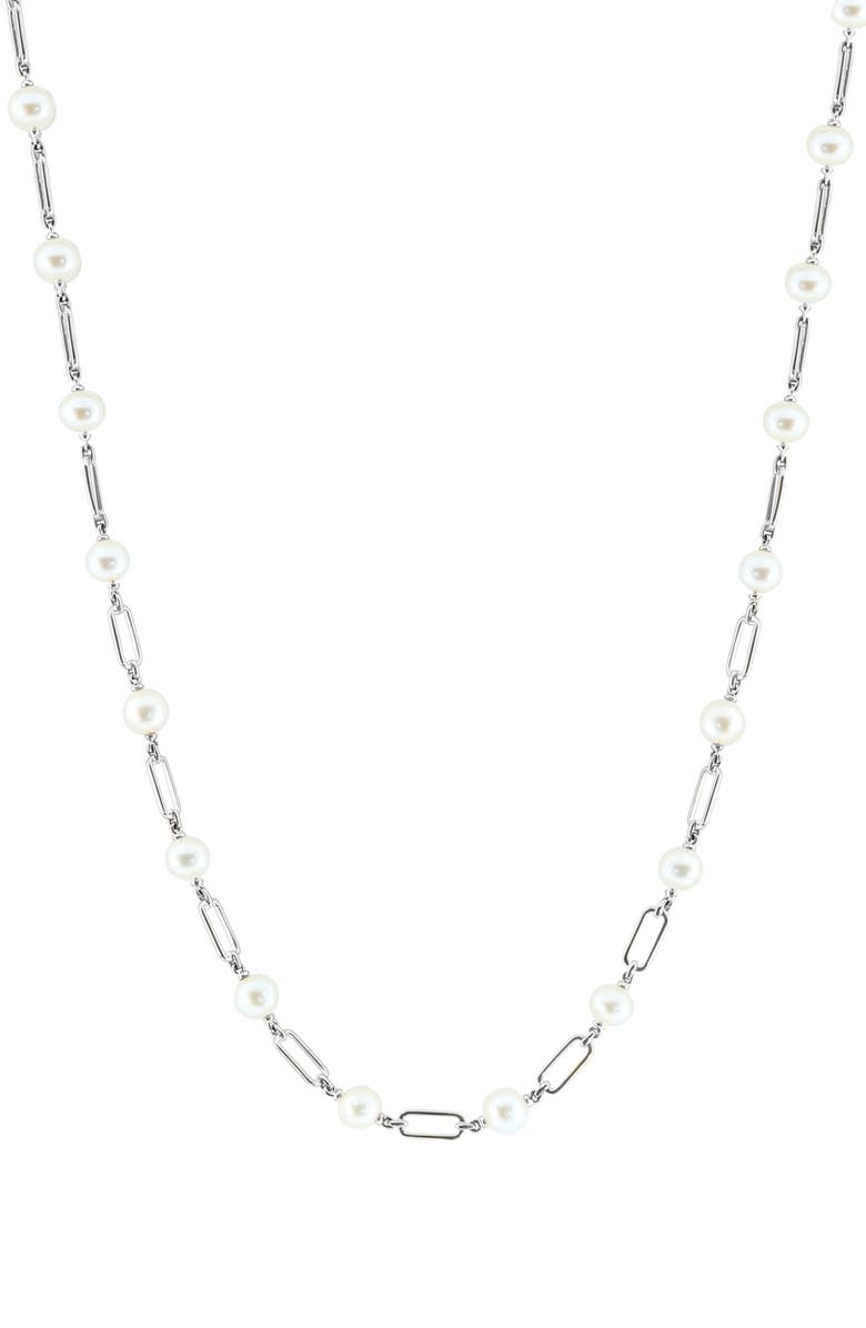 EFFY Sterling Silver 5mm Freshwater Pearl Station Necklace, Main, color, 
