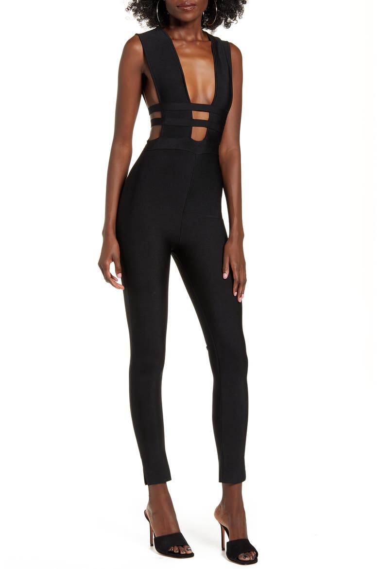Marilyn Cutout Jumpsuit, Main, color, BLACK