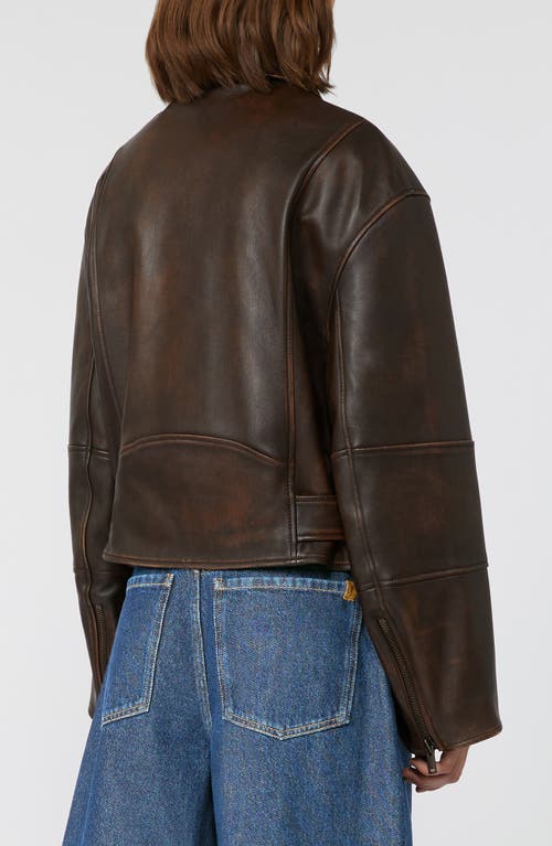 Weekend Max Mara Egizio Leather Moto Jacket In Brown