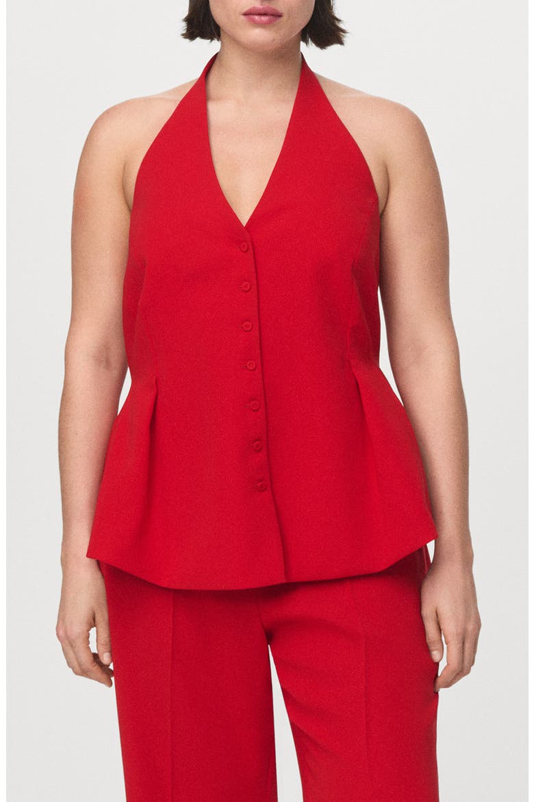 Pleated Halter Peplum Top, Main, color, RED