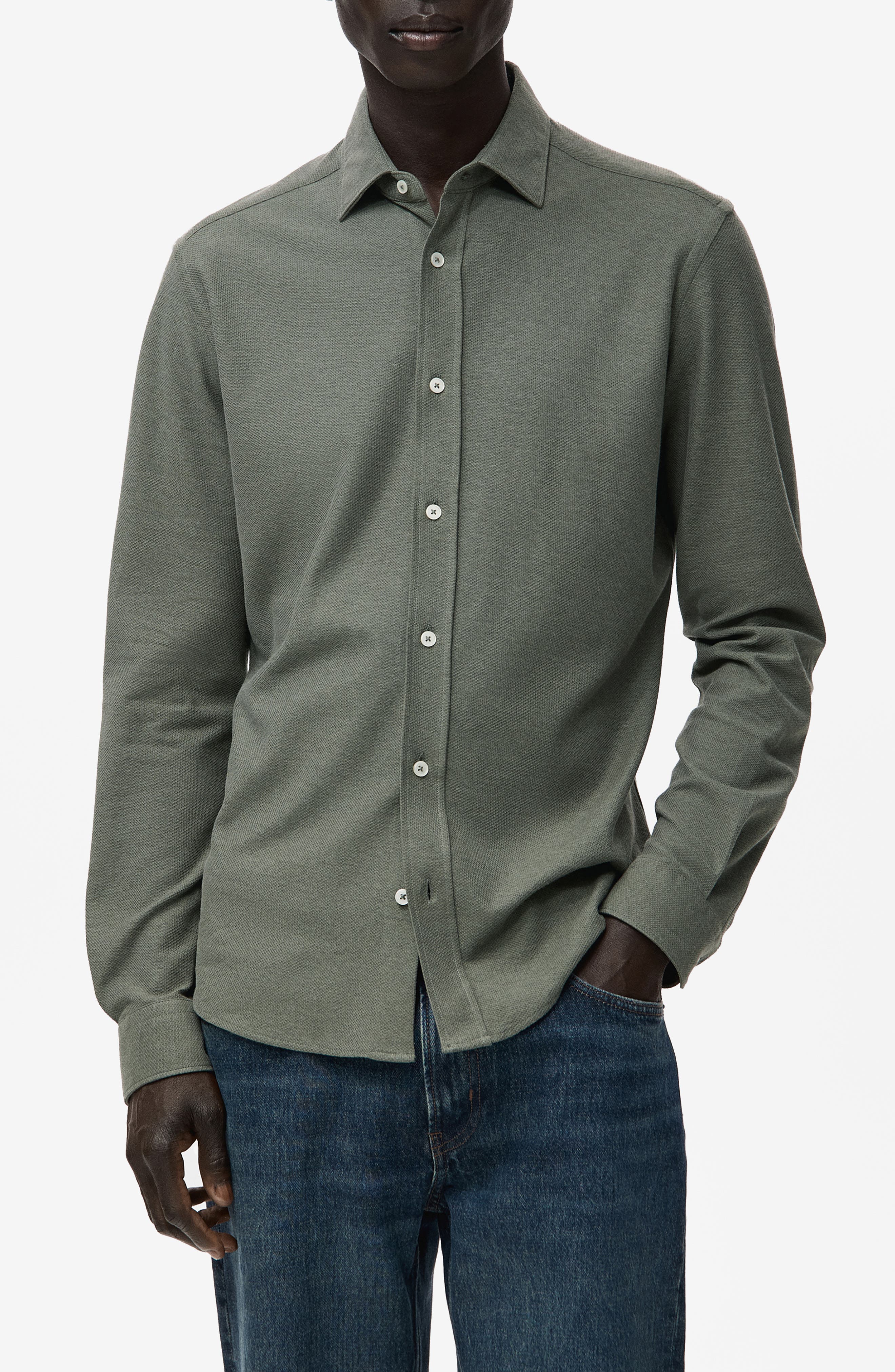 Slim Fit Cotton Pique Button-Up Shirt