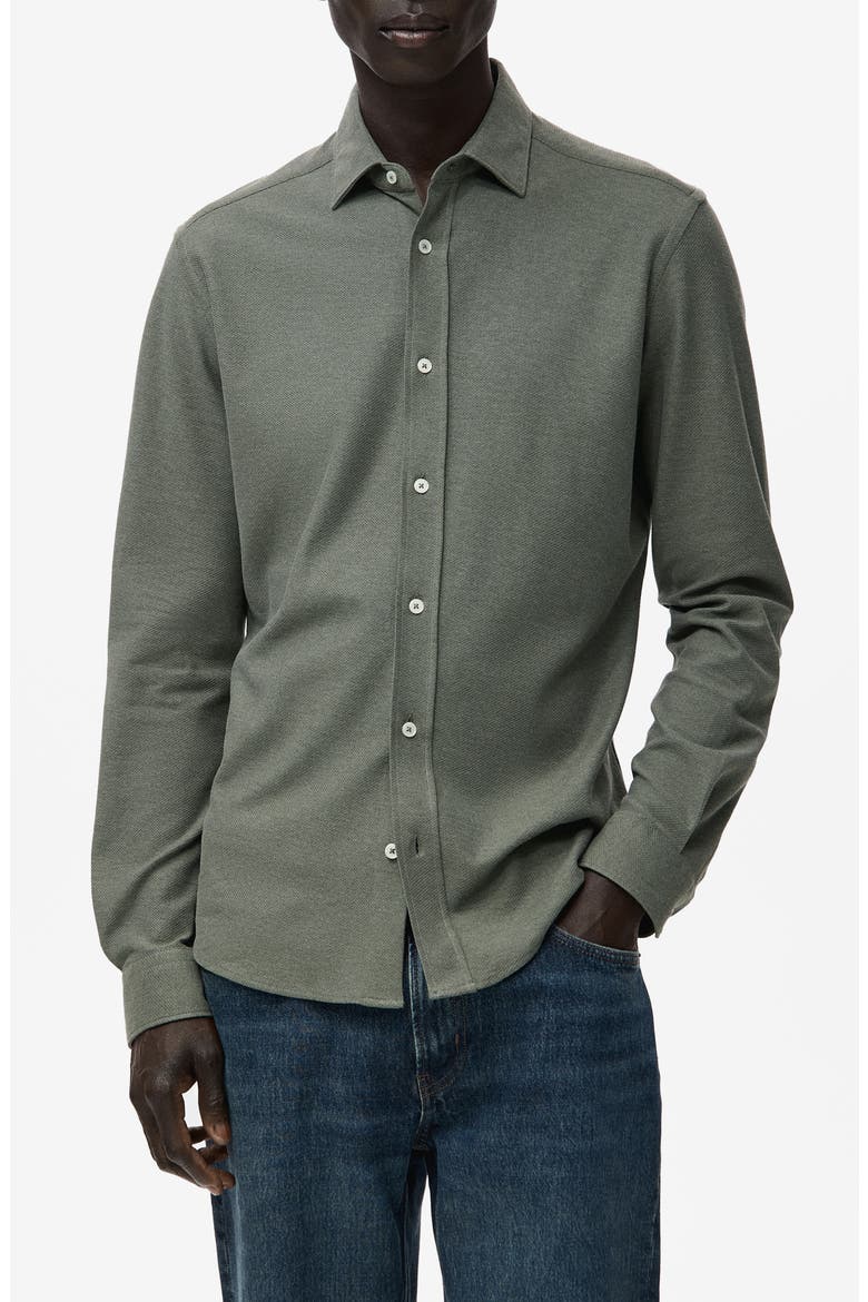 Slim Fit Cotton Piqué Button-Up Shirt, Main, color, GREEN