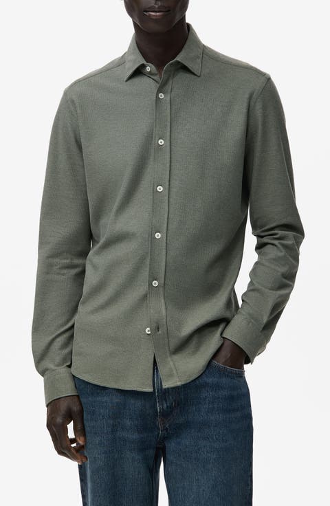 Slim Fit Cotton Piqué Button-Up Shirt